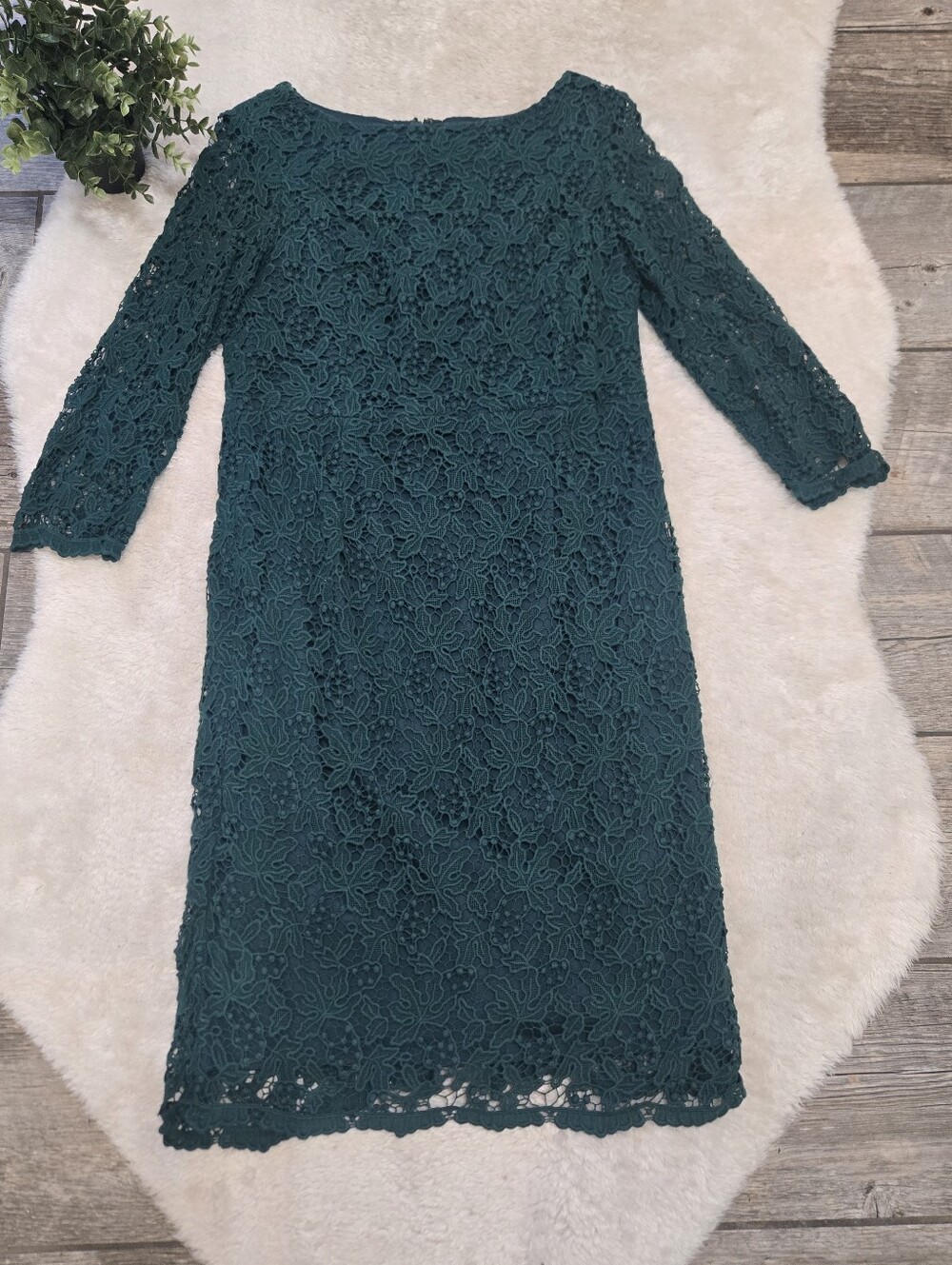 Talbots Green Floral Lace Overlay 3/4 Sleeve Cocktail Office Sheath Dress, 10